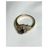 14 kt ladies ring w/topaz & diamond, tested,