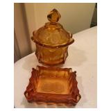 Fostoria Amber coin glass candy dish-5ï¿½ tall &