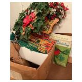 Christmas decor tree stand, lights wreath