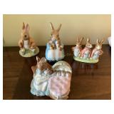 4 Beatrix Potter rabbit figurines, tallest is 3"
