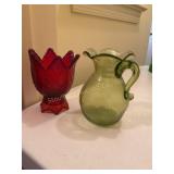 Fenton? Ruby red Amberina 2 way candle holder-4