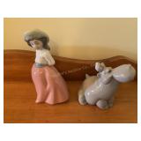 2 NAO Figurines- girl on placid walk & hippo,