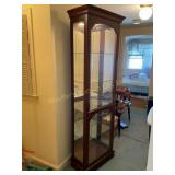 Cherry wood lighted curio cabinet w/ adj. glass