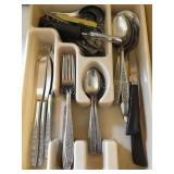 Tray of silverware, etc