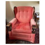 Vtg corduroy wing back chair, wood armrests 31ï¿½ x