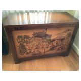 Vtg Ethan Allen chinoiserie stereo bar cabinet