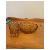 Amber coin glass nappy dish 5ï¿½ dia & Fenton g