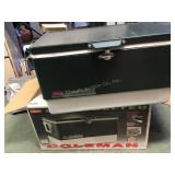 Vtg. Coleman steel belted green cooler 40qt
