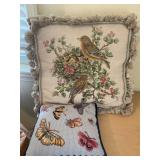 2 Needle point pillows birds & butterflies