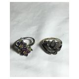 (2) 925 ladies rings, size 6. & 6 1/2, glass