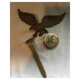 Brass like Eagle 9",paper weight & railroad spikes