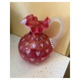 Fenton art glass cranberry opalescent heart spot