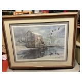 Harry L Richardson framed mill/Geese print 28'  x
