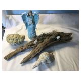 Driftwood 22'l,seashell,Angel 10',ceramic oyster