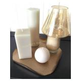4pc. Candles - tallest 9' w/glass tray 10