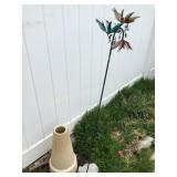 Ceramic bird bath base 20' &  yard stake