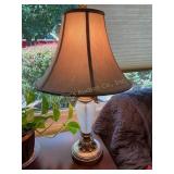 2 table lamps 27' tall, metal & glass, working