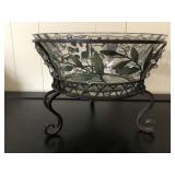 Glass bowl 11'd w/metal stand 8'h