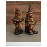 Vtg. Hand carved wooden gnome bookends 5'h