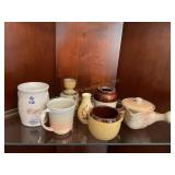 7 pc stoneware items, scent melter, mugs, etc 5"