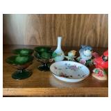 Misc bird figurines, vase 3.5" tall, etc