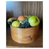 Wood fruit bowl 4.5" x 10" dia w/ wooden, c