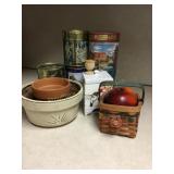Metal tins, 5" x 4" dia, planters, basket, etc