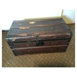 Wooden steamer trunk, slat framing, metal