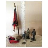 Cast metal Civil War soldiers, horses, rider,