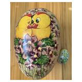 Paper mache Egg Candy container 9" long & metal