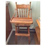 Amish-style Oak high chair w/ flip over tray