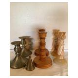 Candle holders- pewter, wood & Marble 6" tallest