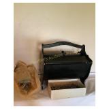 Wood sewing chest 10" x 9 1/2" x 8", curtain