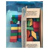 Misc building blocks- wood & plastic in tote