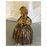 Wheaton amber carnival glass colonial lady, 4.5"