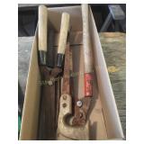 Vintage tools- hedge trimmers, compass saw, show