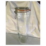 Paneled glass storage jar, 13"H w/wire bail &