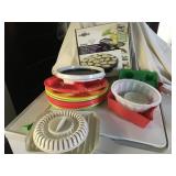 Misc housewares- plastic plates, jello mold, c