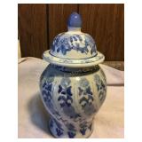 Porcelain blue floral ginger jar 11"