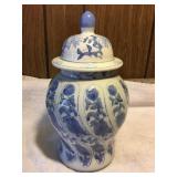 Porcelain blue floral ginger jar 11"