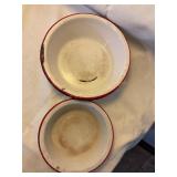 7 Enamel ware pans 7" & 8.5ï¿½, shows wear
