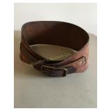 Vintage leather wide weightlifting belt w/brass