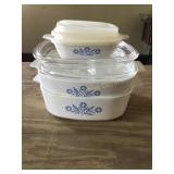 3 Corning Ware casserole dishes w/2 glass & 2