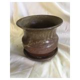 David Waltz pottery planter & saucer, 6x5.5"