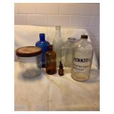 Misc bottles, blue, lite green, brown etc 9.5"