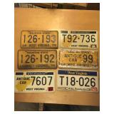 6 West Virginia license plates - antique cars,etc.