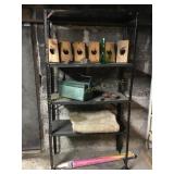 Metal shelf w/contents - wood apple