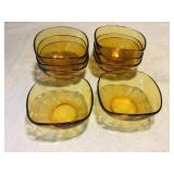 8 Vereco France Amber glass berry bowls