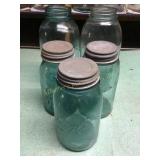 5 Ball & Atlas blue glass canning jars -