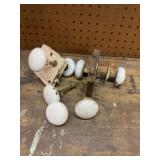 7 Vtg porcelain door knobs/ locks